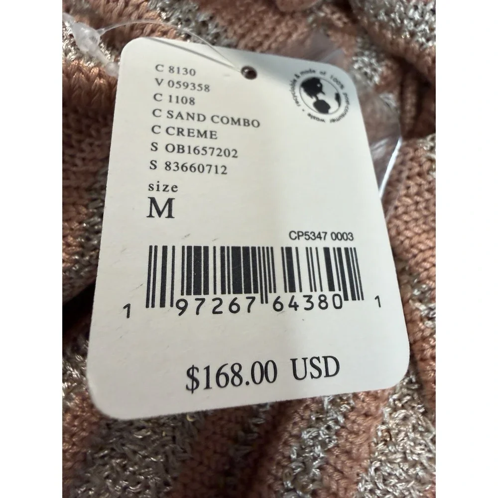 Free People $168 Beach Bash Heavy Knit Sweater Striped Metallic Bohemian Coastal